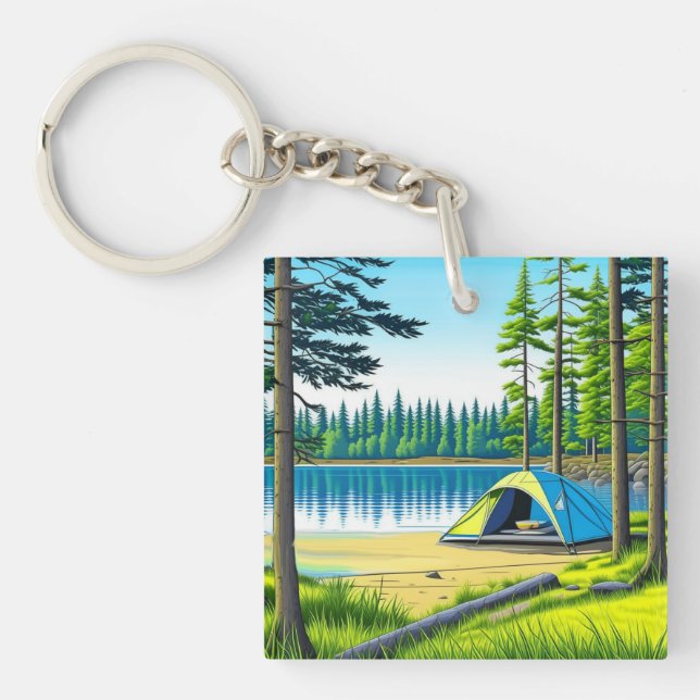 Nature Camping Themed Tent in the Woods Key Ring (Front)