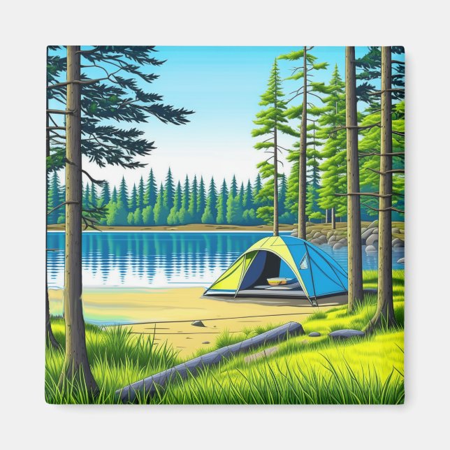 Nature Camping Themed Tent in the Woods Magnet (Front)