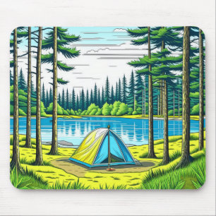 Nature Camping Themed Tent in the Woods Mouse Pad