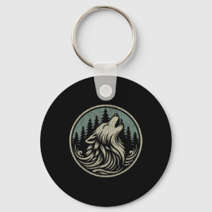 Nature Camping Vintage Forest Wildlife Wolf Outdoo Key Ring