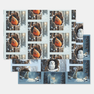 Nature Christmas Cardinal, owl, Polar bear Wrapping Paper Sheet
