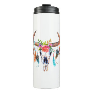 Nature Colourful Bull Skull Thermal Tumbler