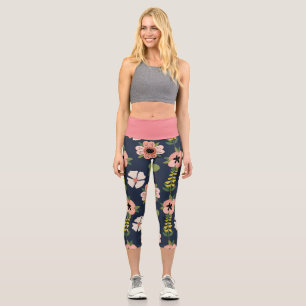 Nature Colourful Flowers Cute Watercolor Capri Leggings