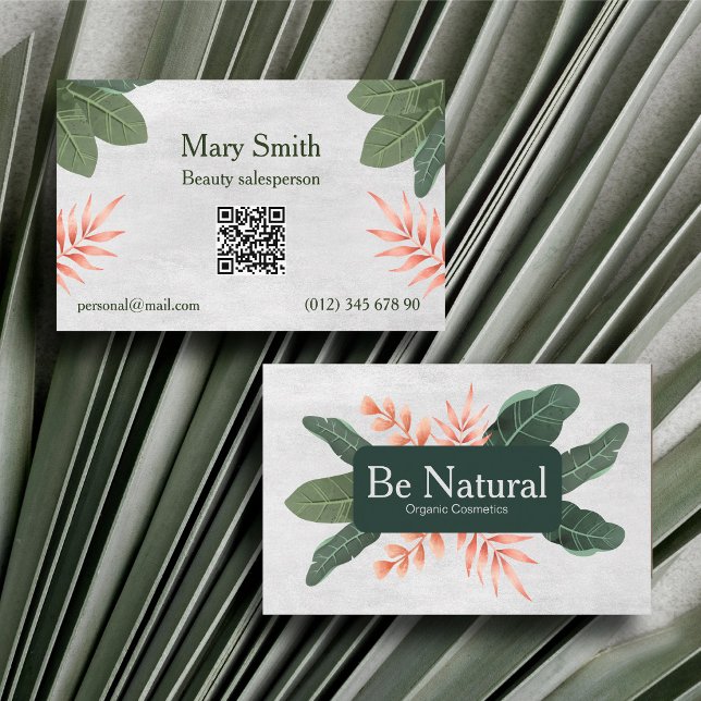 Nature Cosmetic Green Leaves Template Design Business Card (Creator Uploaded)
