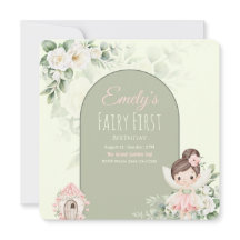 Nature Cute Flower Fairy 1st Birthday Invitation