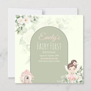 Nature Cute Flower Fairy 1st Birthday Invitation