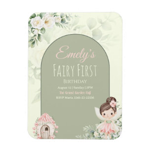 Nature Cute Flower Fairy 1st Birthday Invitation Magnet
