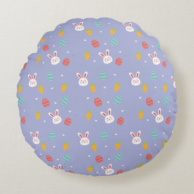 Nature Easter Bunnies Floral Pattern Egg Hunt Love Round Cushion (Front)