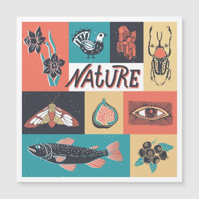 Nature Elements, Retro Style Icons. (Front)