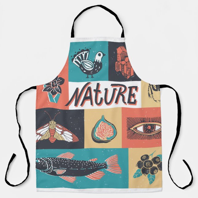 Nature Elements, Retro Style Icons. Apron (Front)