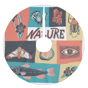 Nature Elements, Retro Style Icons. Brushed Polyester Tree Skirt