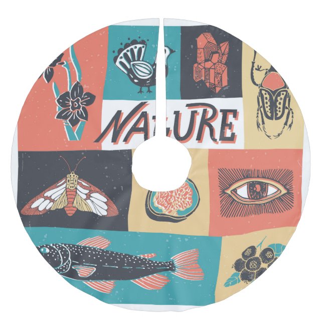 Nature Elements, Retro Style Icons. Brushed Polyester Tree Skirt (Front)