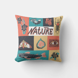 Nature Elements, Retro Style Icons. Cushion