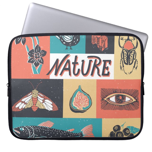 Nature Elements, Retro Style Icons. Laptop Sleeve (Front)