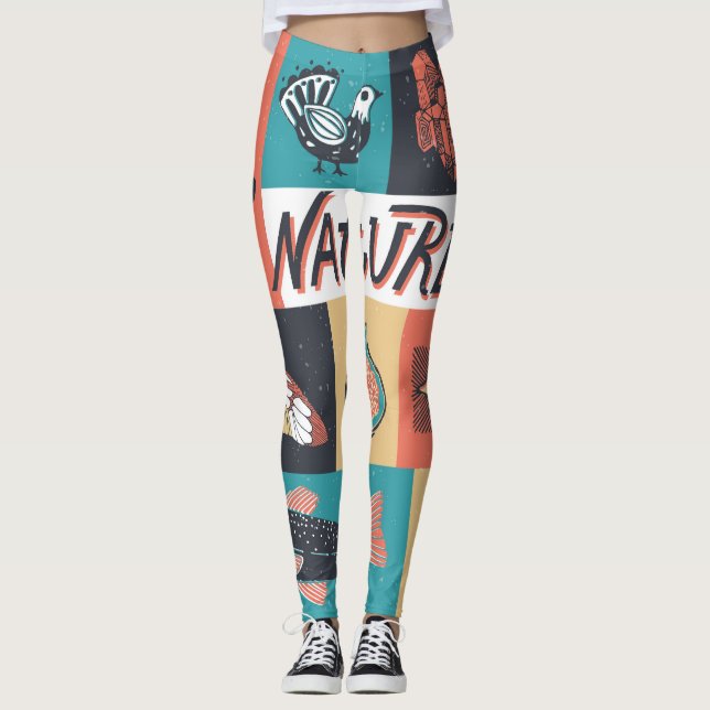 Nature Elements, Retro Style Icons. Leggings (Front)