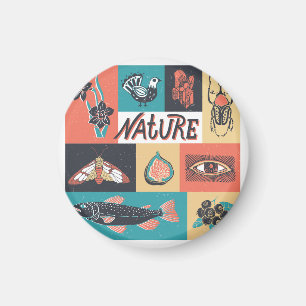 Nature Elements, Retro Style Icons. Magnet