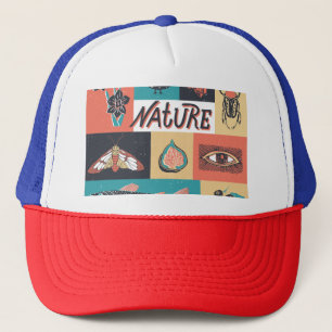 Nature Elements, Retro Style Icons. Trucker Hat