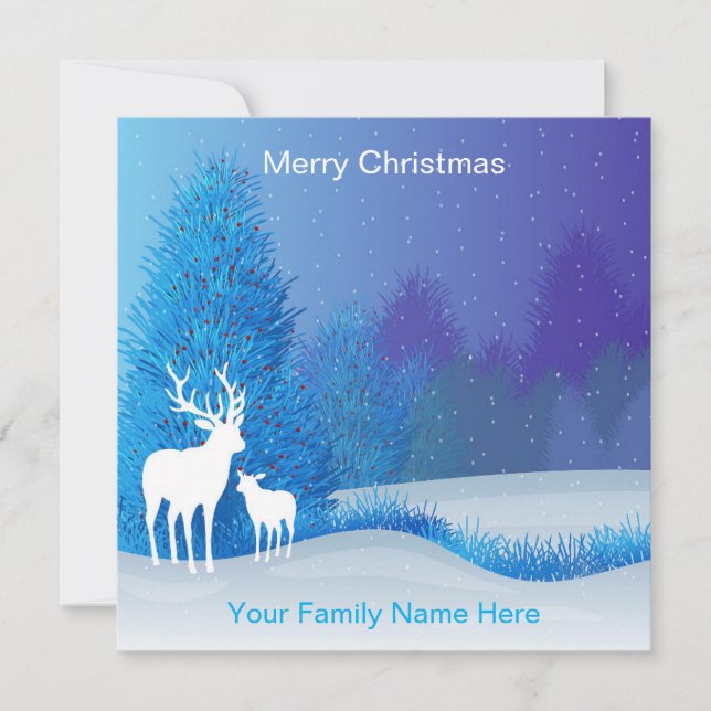 Nature Elk Deer Blue Christmas Card  (Front)