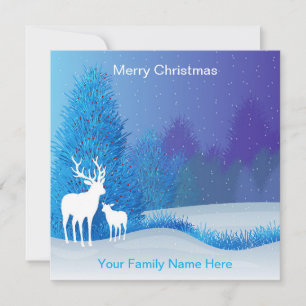 Nature Elk Deer Blue Christmas Card 
