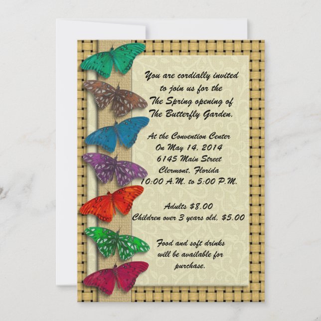 Nature event invitation with butterflies (Front)