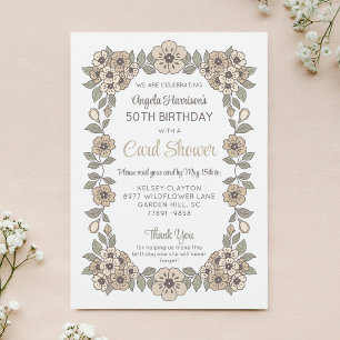 Nature Floral Card Shower 50th Birthday Invitation