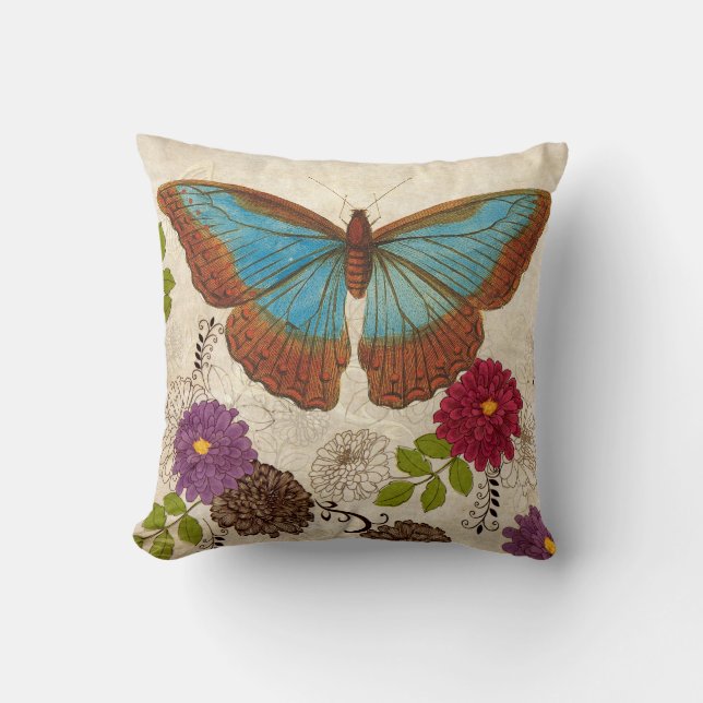 Nature Floral  Flower Butterfly Throw Pillow (Front)