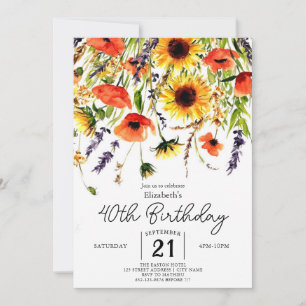 Nature Floral Wildflowers 40th birthday Invitation