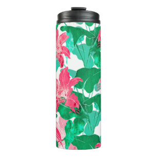 nature flowers and leaves colorful seamless patter thermal tumbler