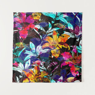 Nature Flowers Leaves Watercolor Background Tapestry