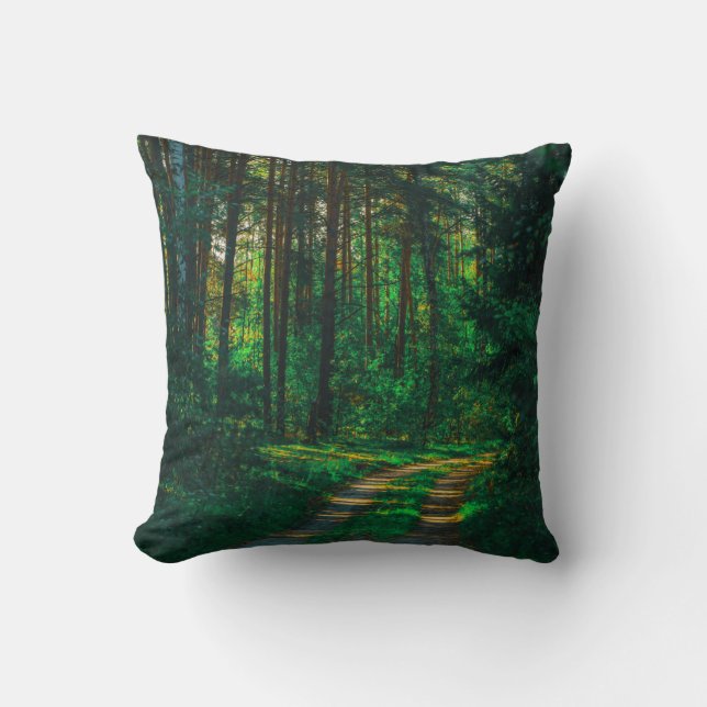 Nature Forest Birch Trees Landscape Road Cushion (Front)
