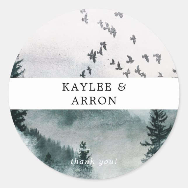 Nature - Forest & Birds Thank You Classic Round Sticker (Front)