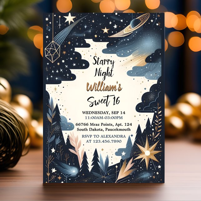 Nature Galaxy adult Cute Starry Night Sweet 16 Invitation (Creator Uploaded)