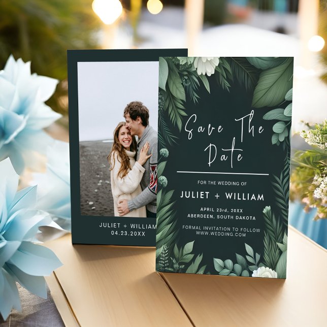 Nature Garden Plant Dark Green Wedding Save The Date (Creator Uploaded)