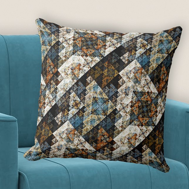 Nature Geometric Abstract Pattern Pillow (Pillow with an abstract geometric fractal pattern in colors inspired by nature.)