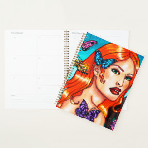 Nature Girl Butterflies original fantasy art Canva Planner
