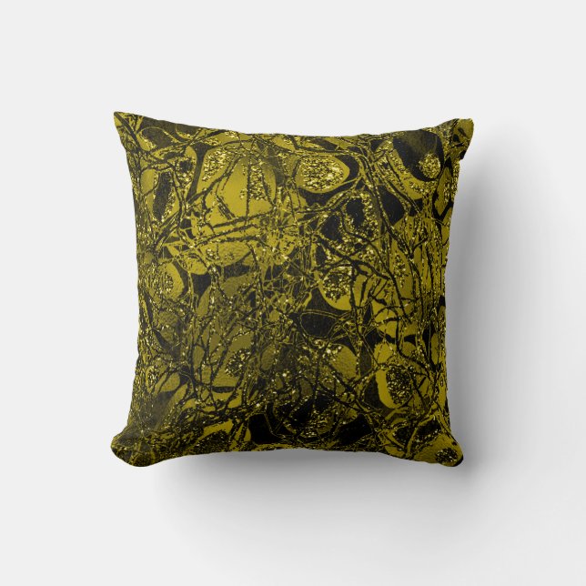 Nature Glitter Abstract Chartreuse Green Mustard Cushion (Front)