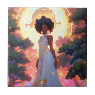 Nature Goddess African American Fantasy Art Ceramic Tile