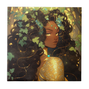 Nature Goddess African American Fantasy Art Ceramic Tile
