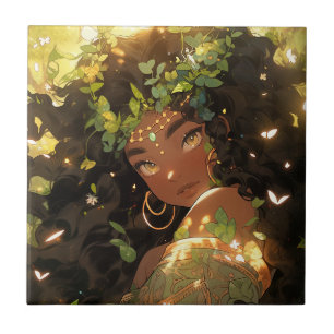 Nature Goddess African American Fantasy Art Ceramic Tile