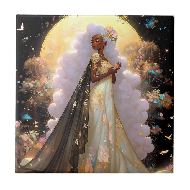 Nature Goddess African American Fantasy Art Ceramic Tile (Front)