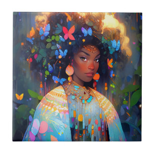 Nature Goddess African American Fantasy Art Ceramic Tile