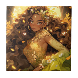 Nature Goddess African American Fantasy Art Ceramic Tile