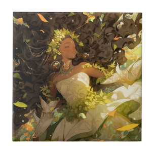 Nature Goddess African American Fantasy Art Ceramic Tile