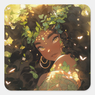 Nature Goddess African American Fantasy Art Square Sticker