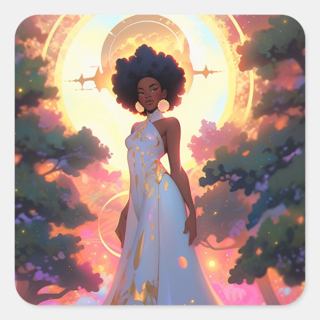 Nature Goddess African American Fantasy Art Square Sticker (Front)