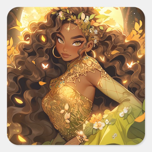 Nature Goddess African American Fantasy Art Square Sticker (Front)