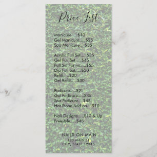 Nature Grass Nail Salon Price List Menu