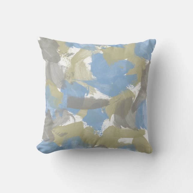Nature Green, Blue, Grey Splash Paint Strokes Cushion (Front)