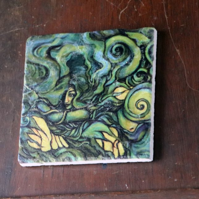 Nature Green Goddess Painting Pagan Earth          Stone Coaster (Creator Uploaded)