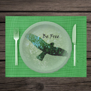 Nature Green Trees Bird Soaring Crow Be Free Paper Plate